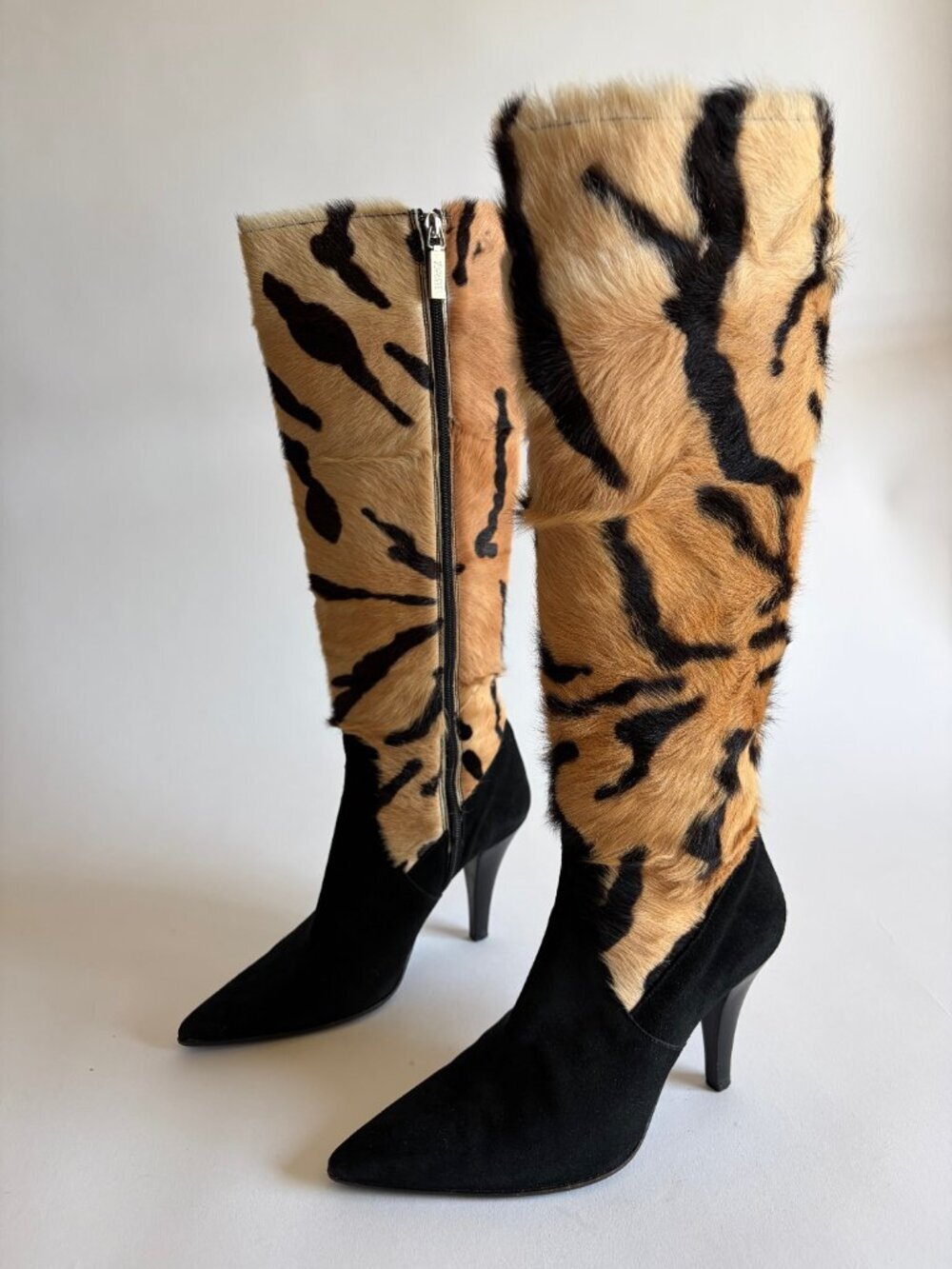 VINTAGE VERSACE FAUX FUR KNEE-HIGH BOOTS - Picture 3 of 10